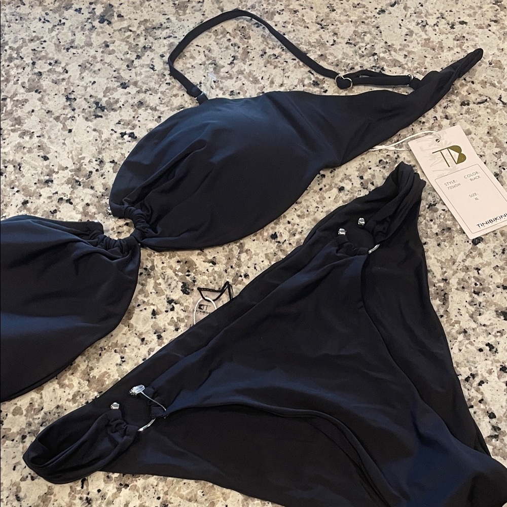 Tiny Bikini XL black Bikini Set, Swimwear top, bottom, convertible straps